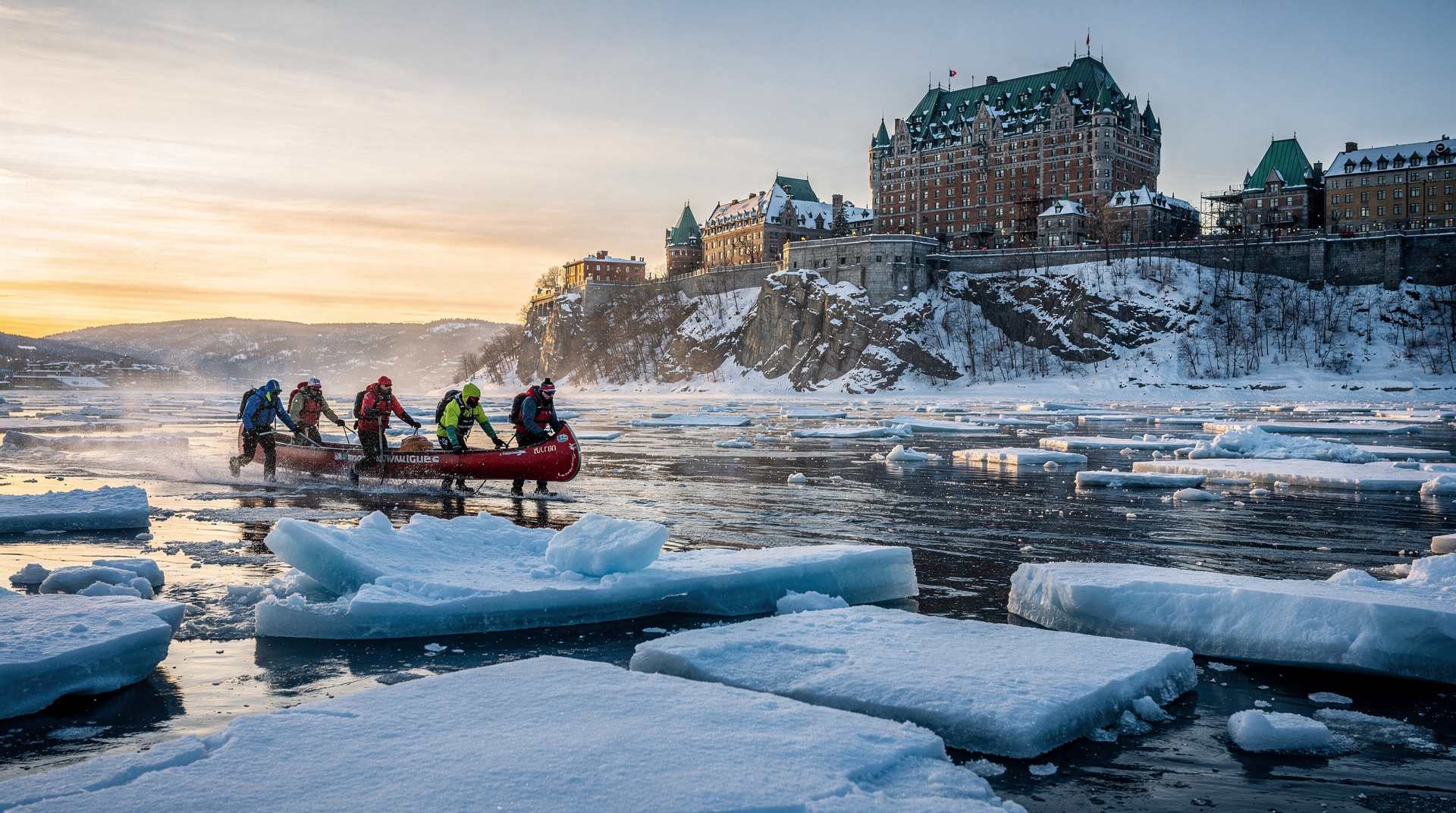 Piragüismo en el hielo del San Lorenzo (canot à glace) — Piragüismo en el hielo del San Lorenzo: el deporte invernal más singular de Québ
