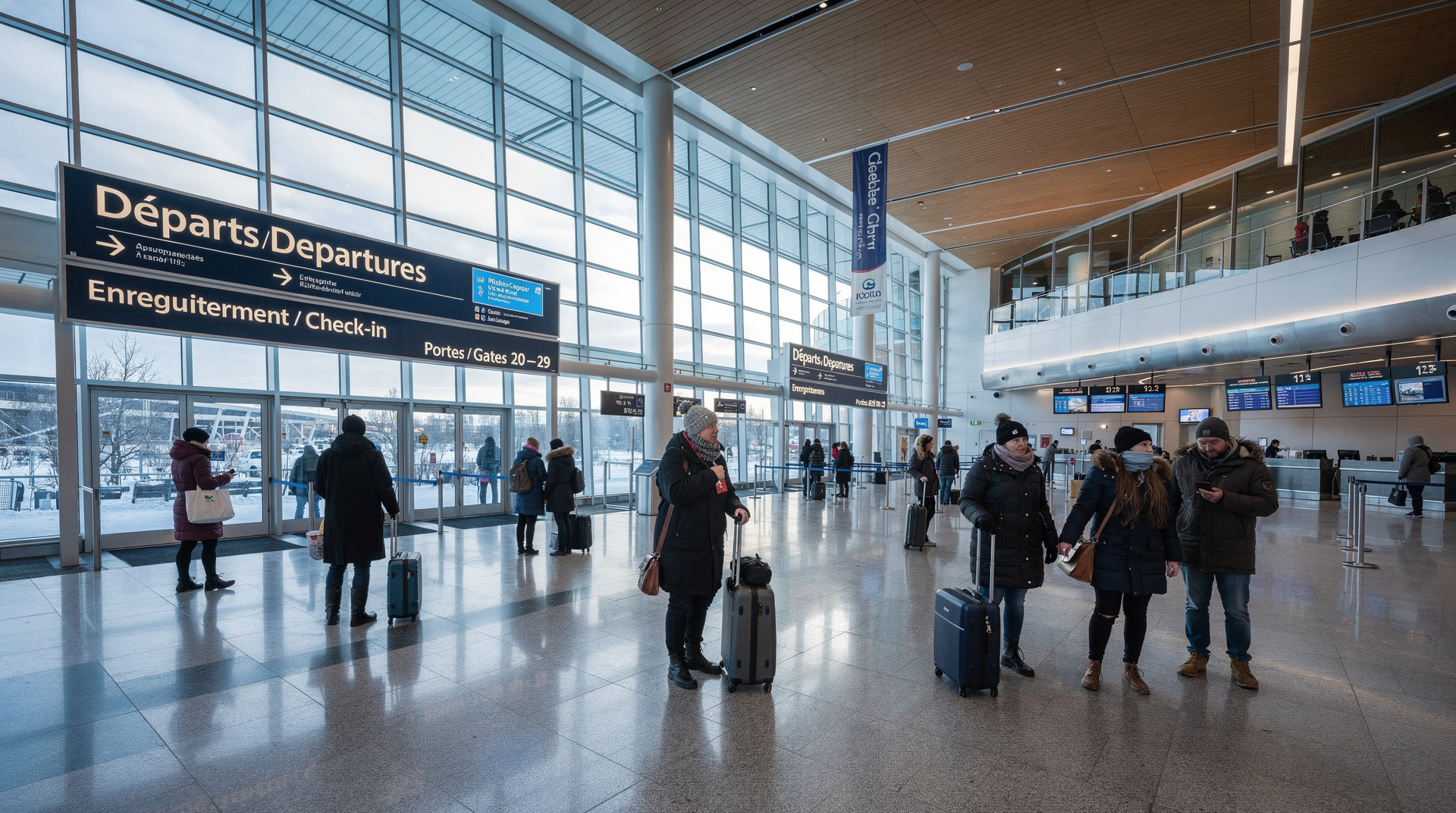 Guide de l'aéroport YQB de Québec — Tout ce qu'il faut savoir pour arriver à l'aéroport Jean-Lesage de Québec : nave